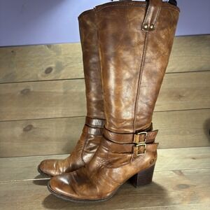 born milari women size 8.5 shoes brown leather buckle tall heel boots